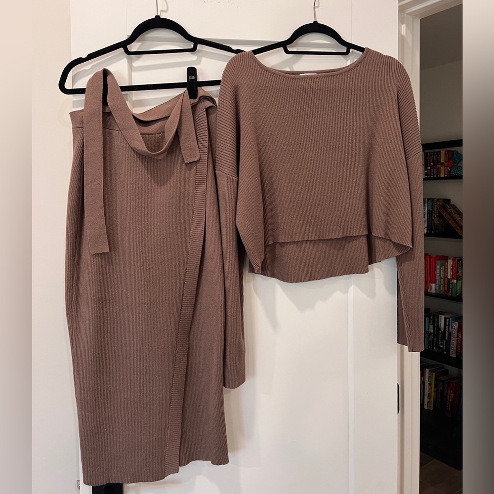 Sweater/Wrap skirt set.